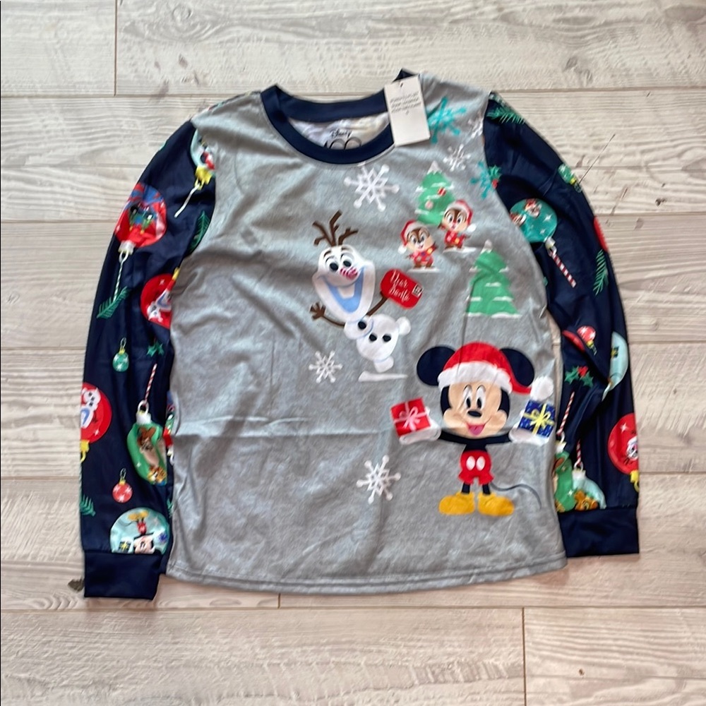 Disney Long Sleeve Gray and Blue Tee with Olaf and Mickey
